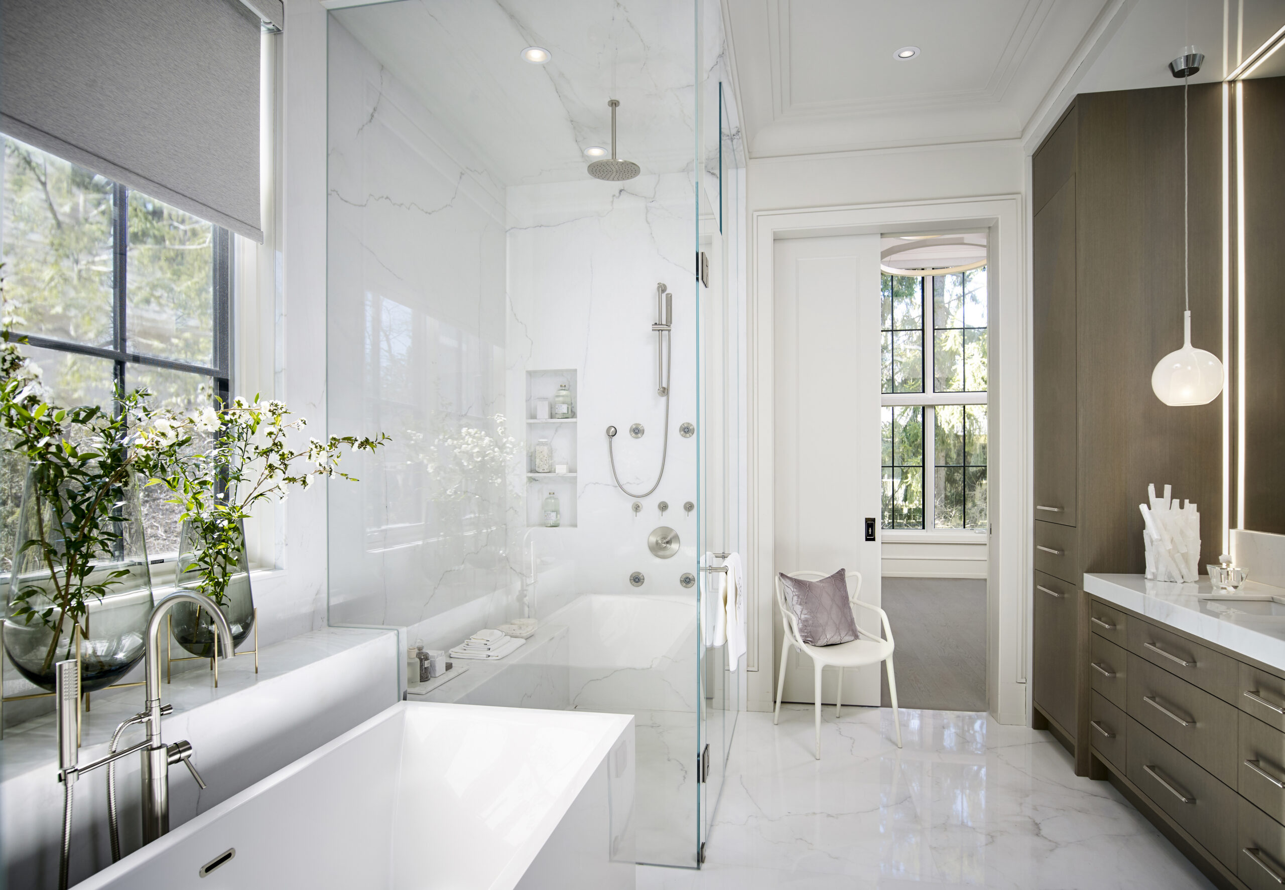 Bathroom with sink, glass shower, and bathtub