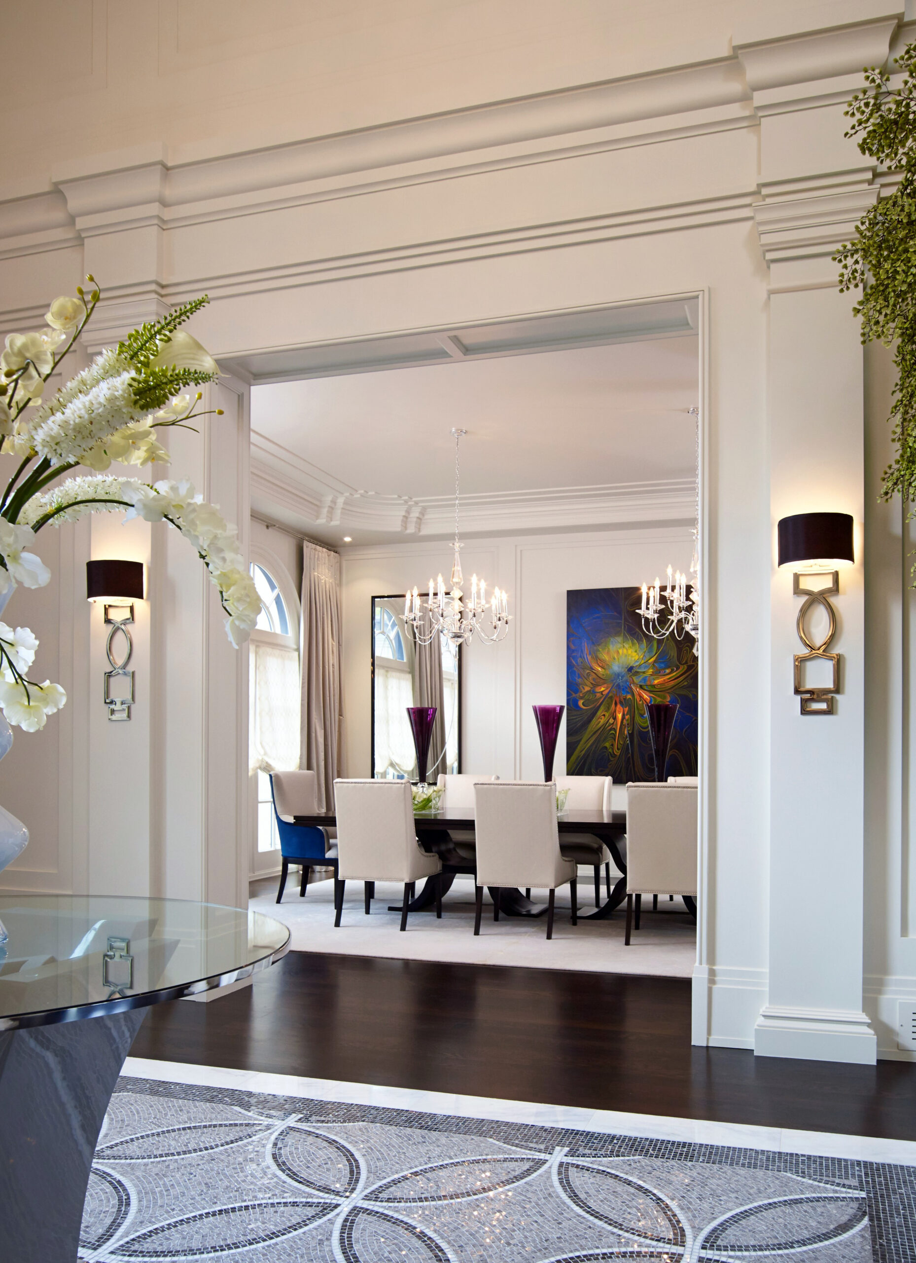A picture of a dining room taken from the hallway
