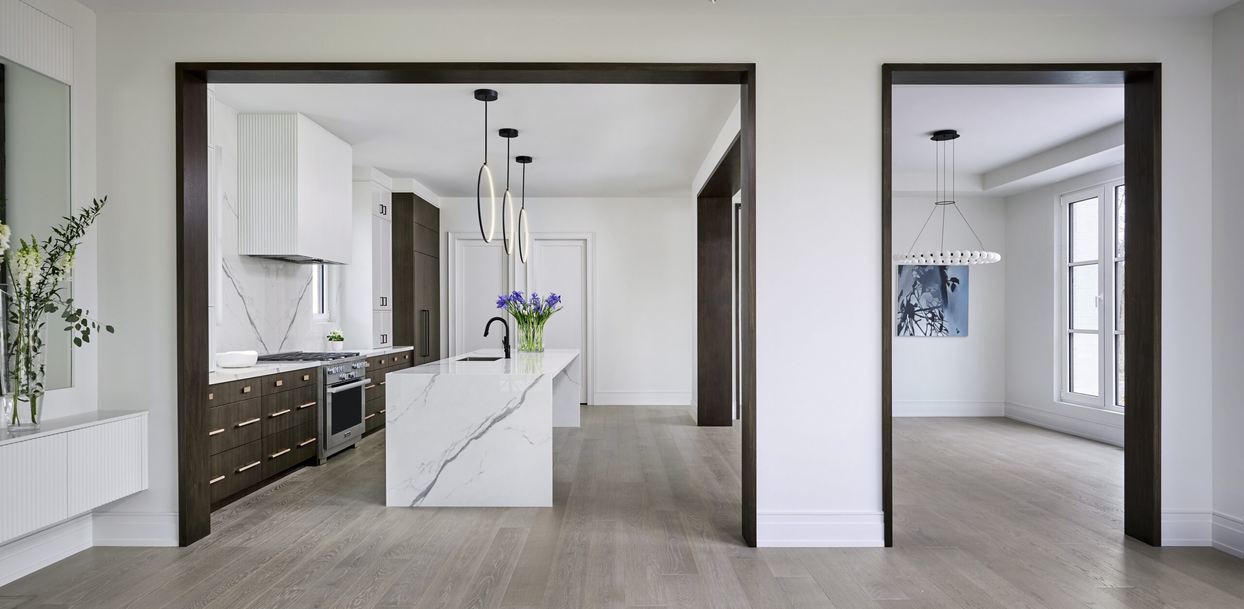 View of kitchen and empty dining room