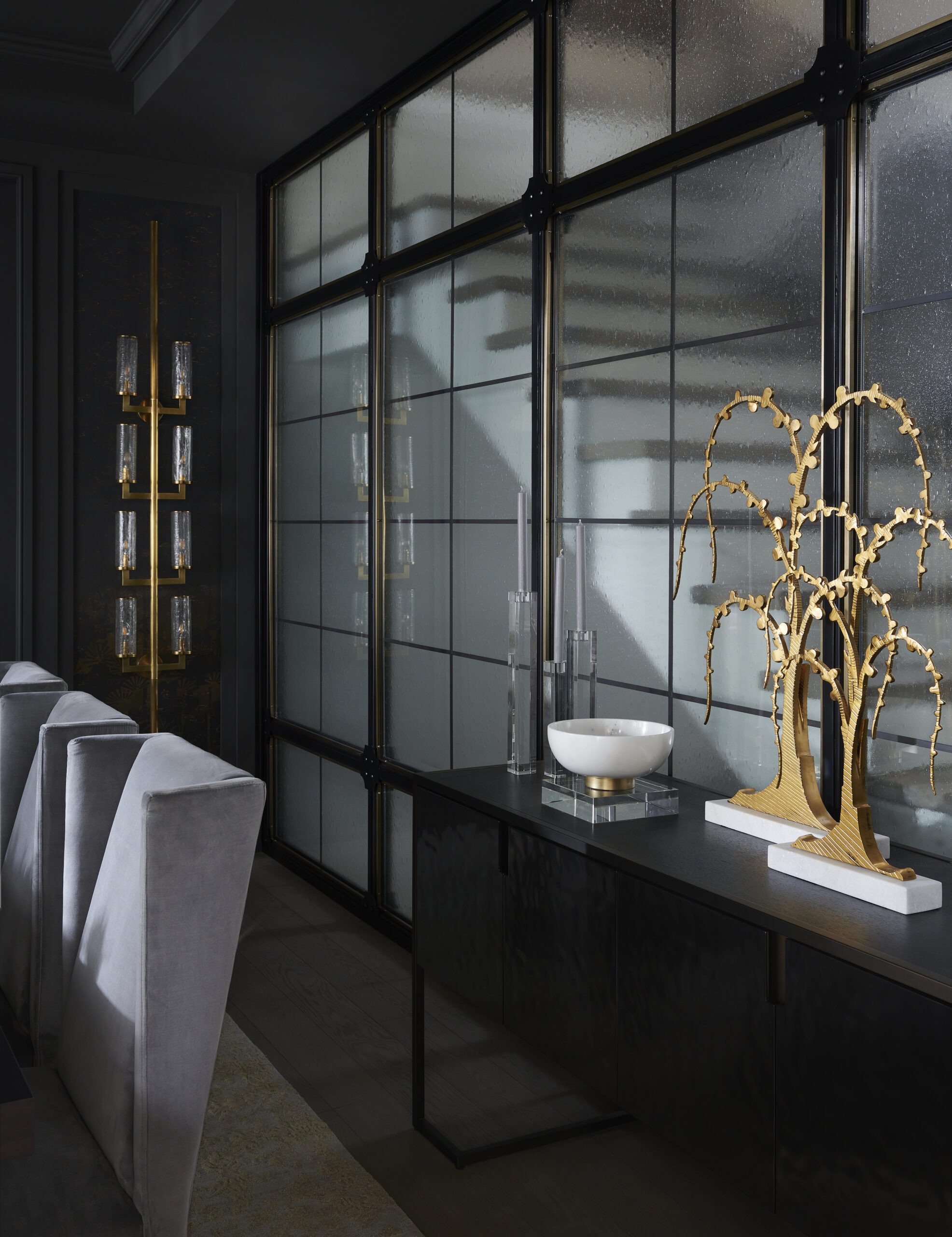 Chateau on the Lake - Dining room with glass doors and a glass wall
