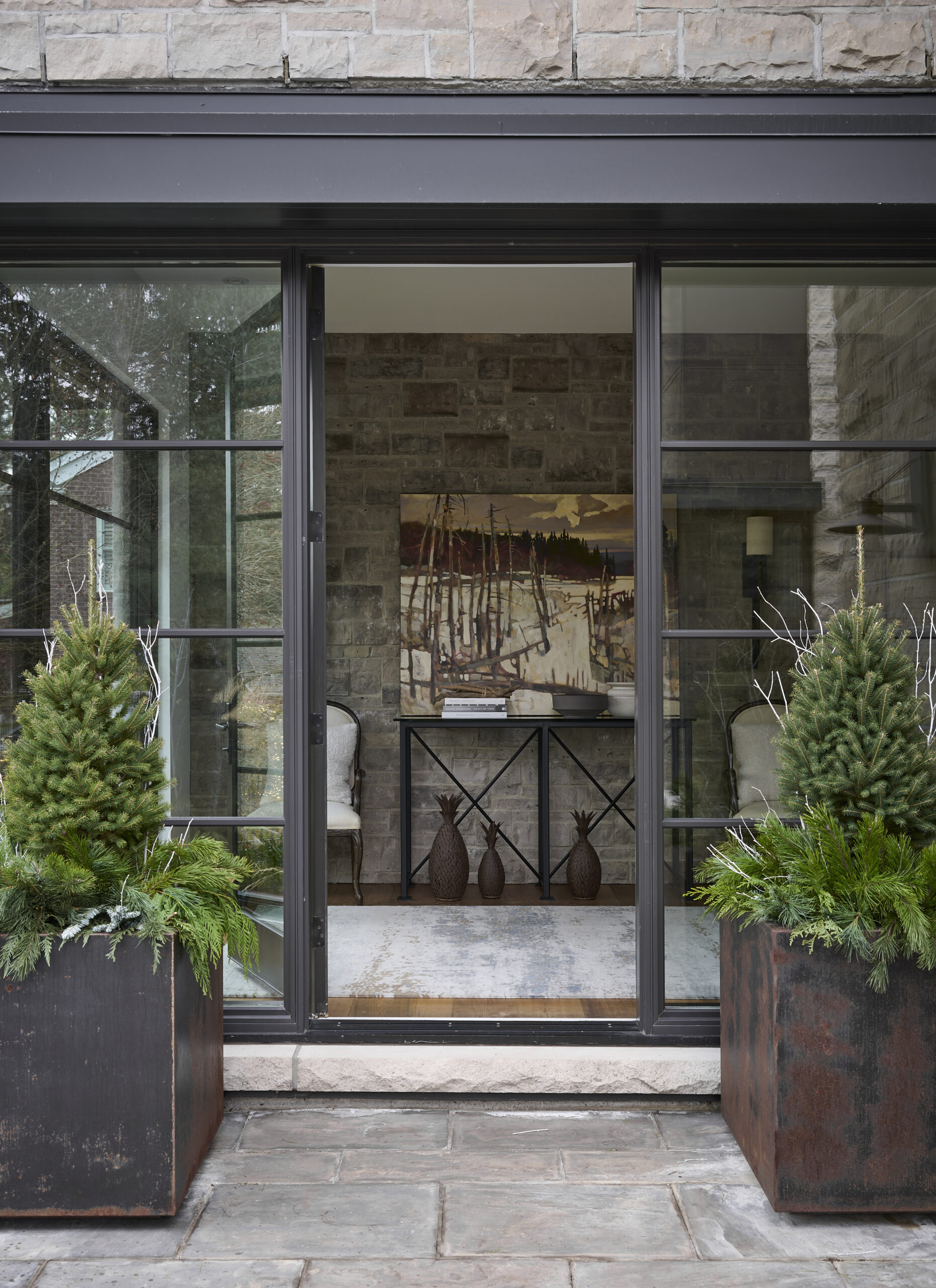 Glass doors looking into house